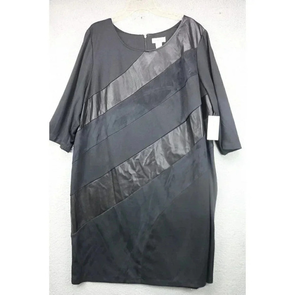 Catherine's Women's Black Dress-Sz. 2X-Faux Leather/Suede-New w/Tags-Back Zip - Picture 1 of 10